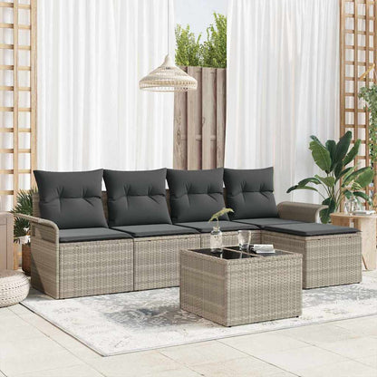 Garten-Sofa-Set mit Kissen 6 pcs Hellgrau Poly Rattan