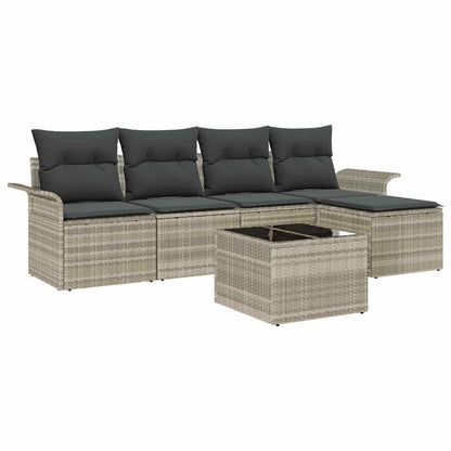 Garten-Sofa-Set mit Kissen 6 pcs Hellgrau Poly Rattan