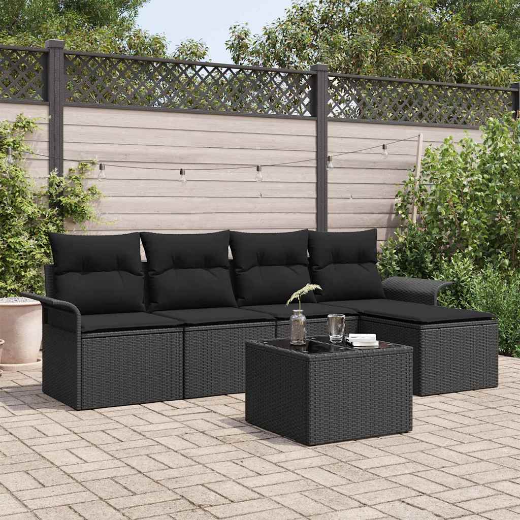 Garten-Sofa-Set mit Kissen 6 pcs Schwarz Poly Rattan