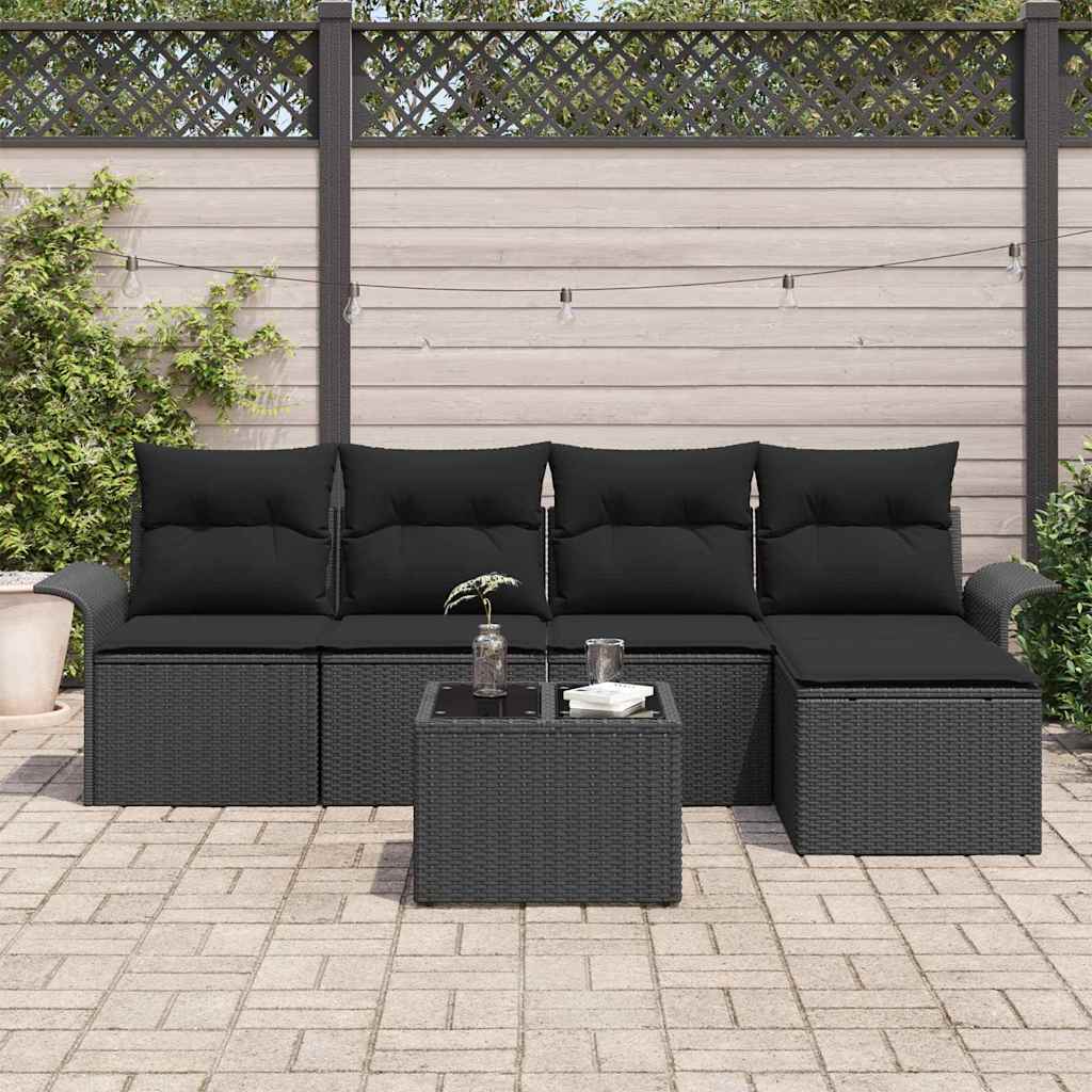 Garten-Sofa-Set mit Kissen 6 pcs Schwarz Poly Rattan