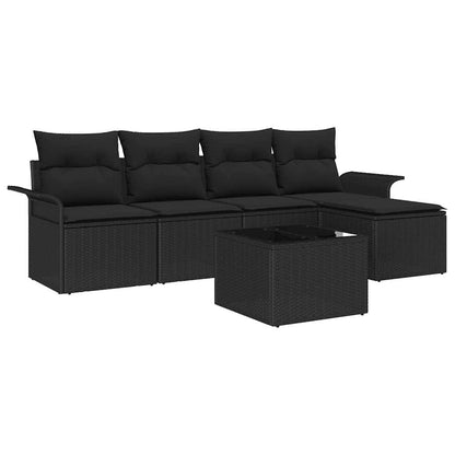Garten-Sofa-Set mit Kissen 6 pcs Schwarz Poly Rattan