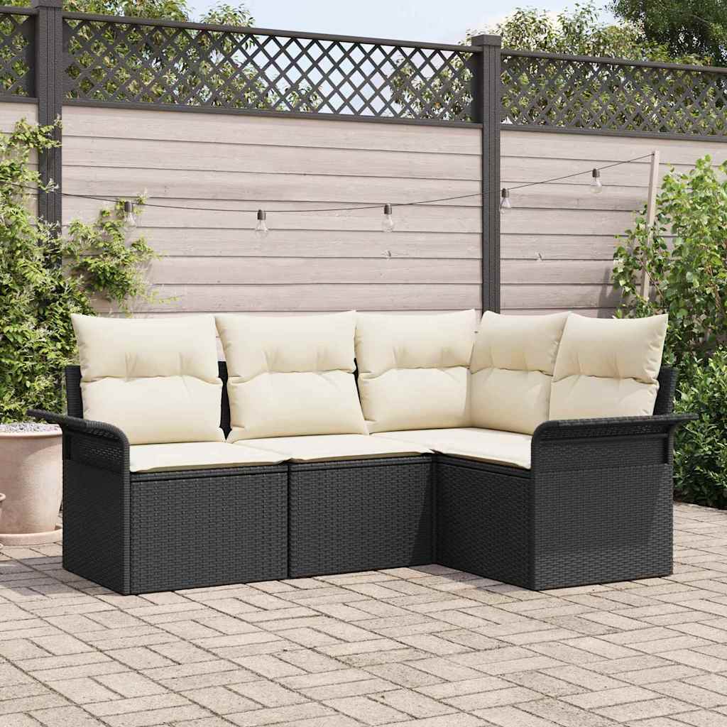 Garten-Sofa-Set mit Kissen 4 pcs Schwarz Poly Rattan