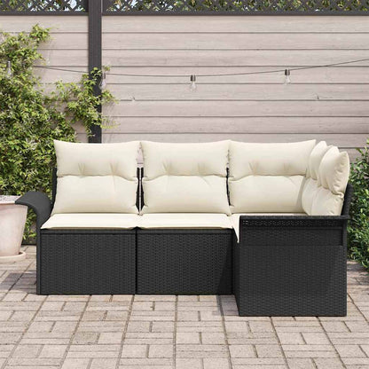 Garten-Sofa-Set mit Kissen 4 pcs Schwarz Poly Rattan