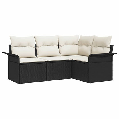 Garten-Sofa-Set mit Kissen 4 pcs Schwarz Poly Rattan
