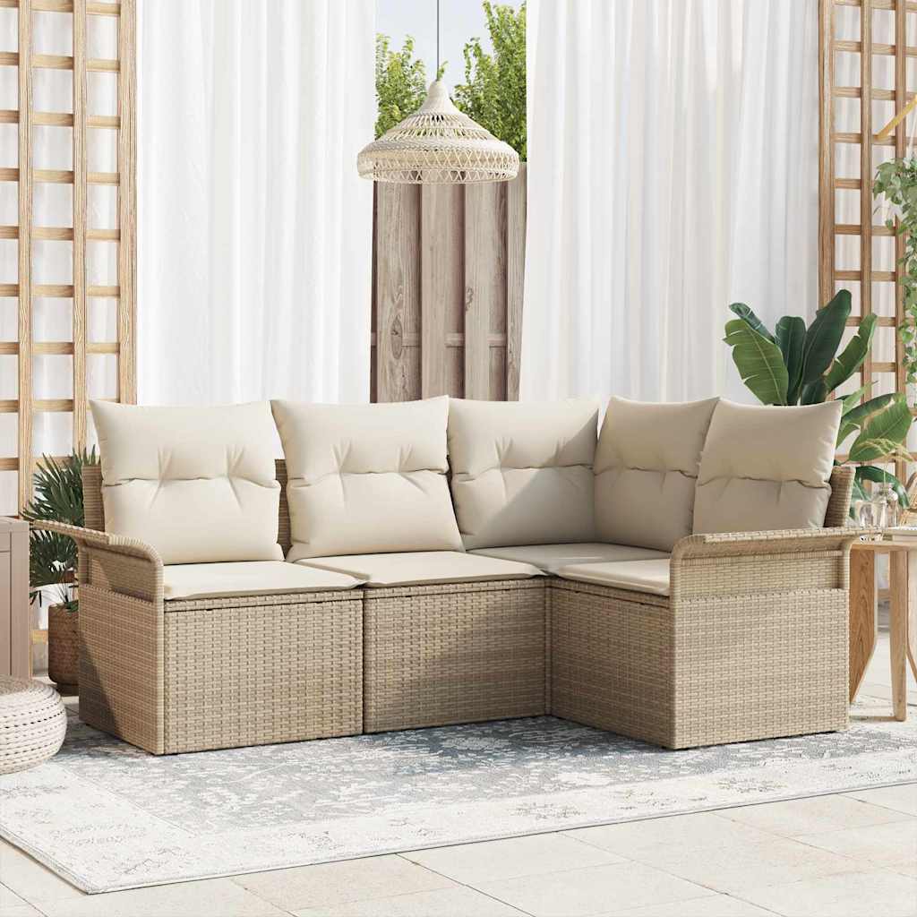 Garten-Sofa-Set mit Kissen mit Speicher 4 pcs Beige Poly Rattan
