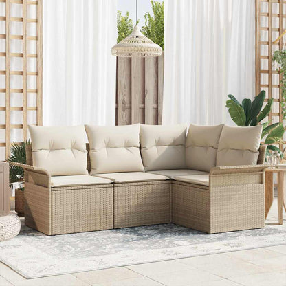 Garten-Sofa-Set mit Kissen mit Speicher 4 pcs Beige Poly Rattan