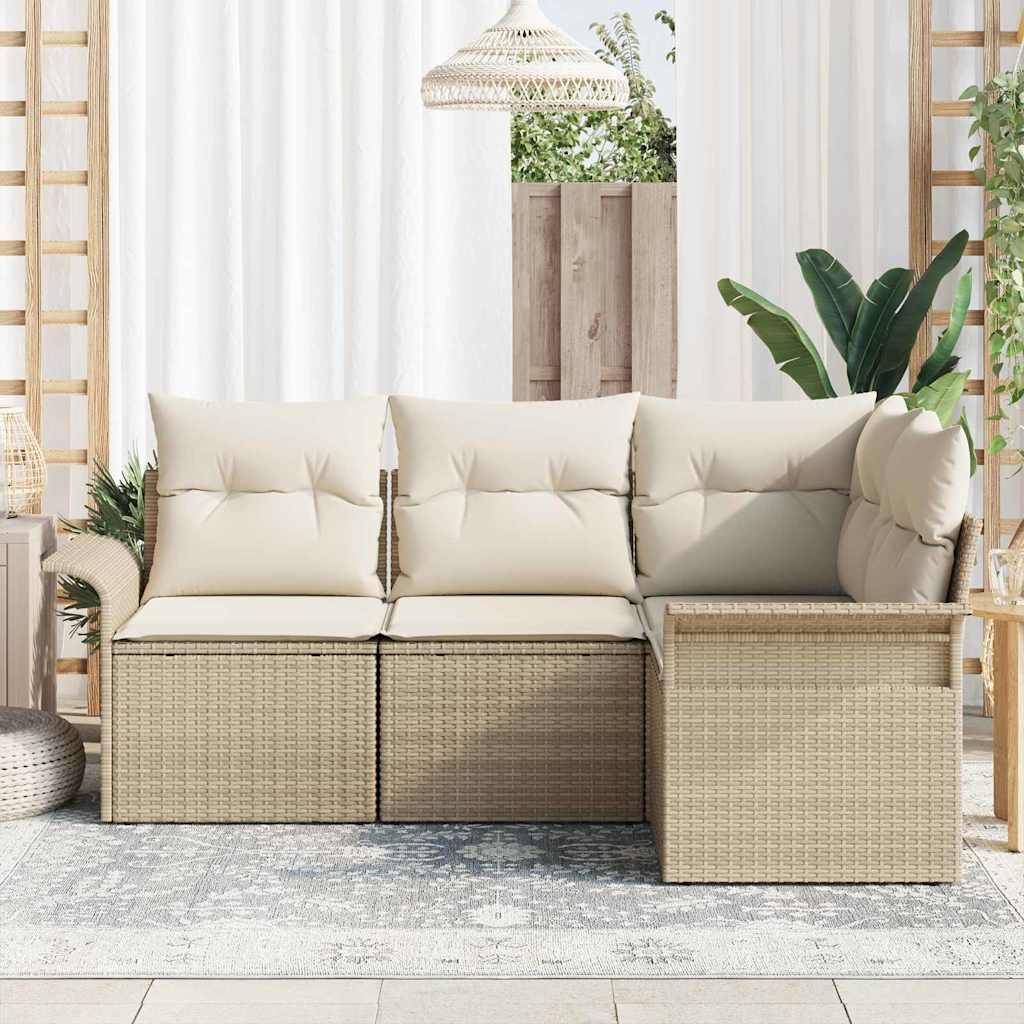 Garten-Sofa-Set mit Kissen mit Speicher 4 pcs Beige Poly Rattan