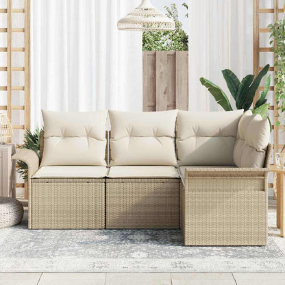 Garten-Sofa-Set mit Kissen mit Speicher 4 pcs Beige Poly Rattan