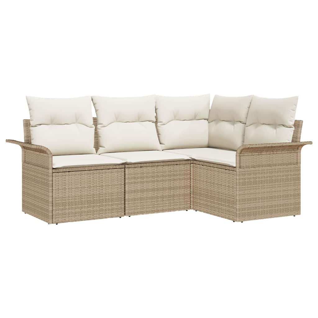 Garten-Sofa-Set mit Kissen mit Speicher 4 pcs Beige Poly Rattan