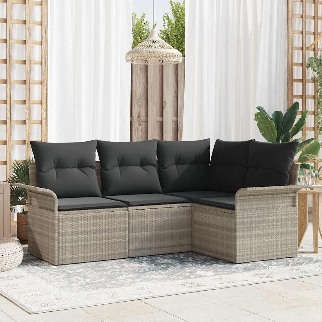 Garten-Sofa-Set mit Kissen 4 pcs Hellgrau Poly Rattan
