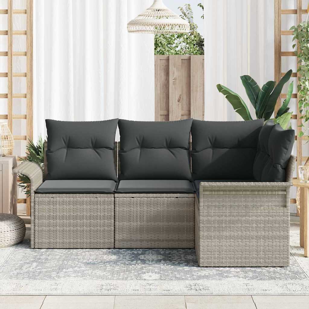 Garten-Sofa-Set mit Kissen 4 pcs Hellgrau Poly Rattan