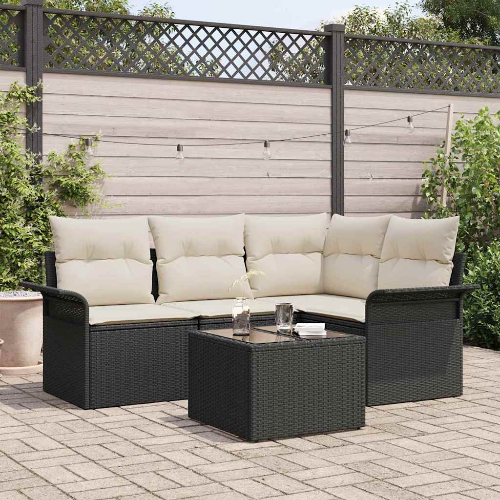 Garten-Sofa-Set mit Kissen 5 pcs Schwarz Poly Rattan