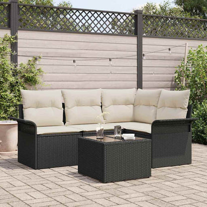 Garten-Sofa-Set mit Kissen 5 pcs Schwarz Poly Rattan