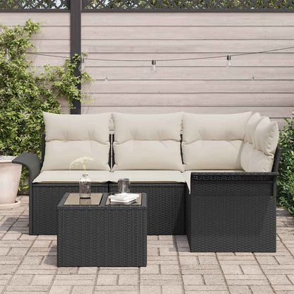 Garten-Sofa-Set mit Kissen 5 pcs Schwarz Poly Rattan