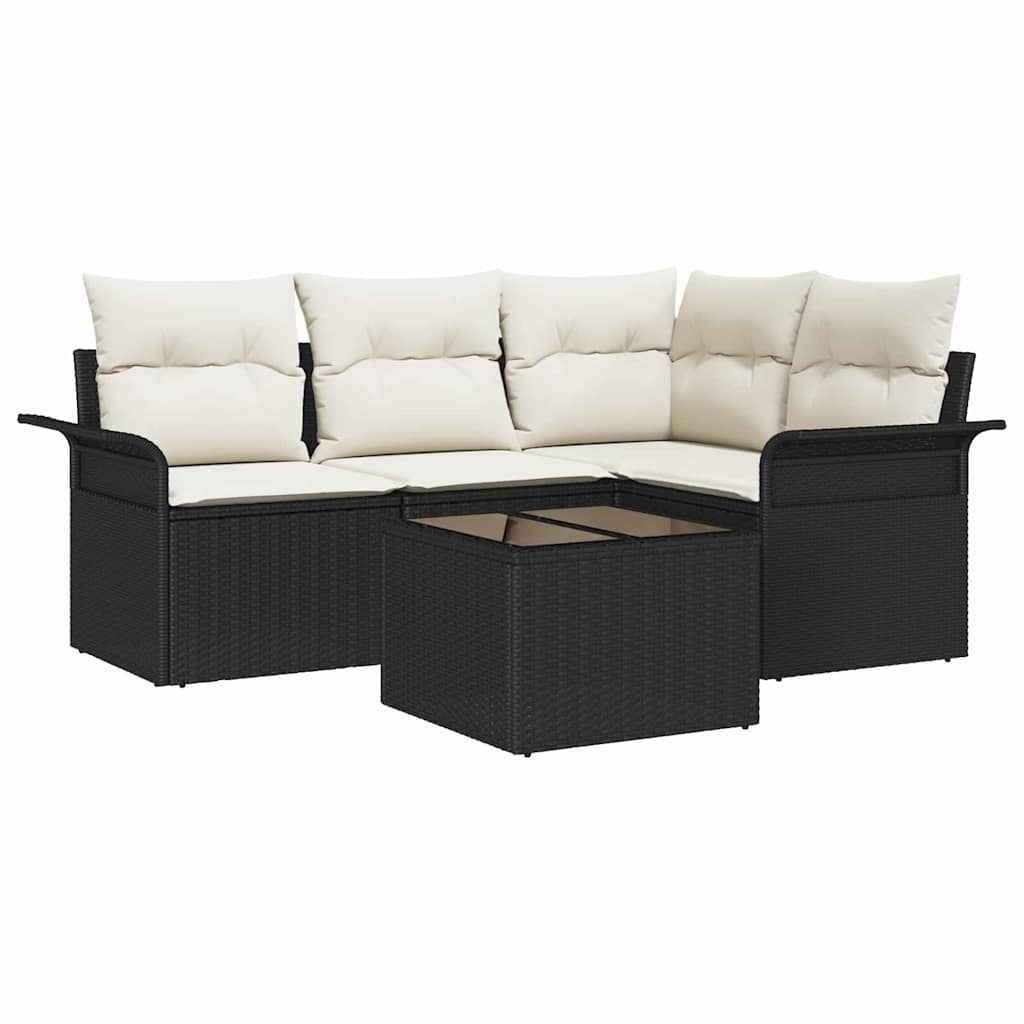 Garten-Sofa-Set mit Kissen 5 pcs Schwarz Poly Rattan