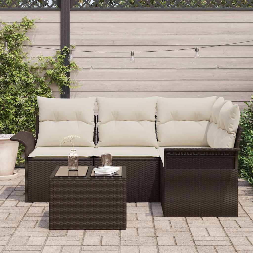 Garten-Sofa-Set mit Kissen mit Speicher 5 pcs Braun Poly Rattan