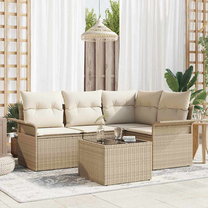 Garten-Sofa-Set mit Kissen mit Speicher 5 pcs Beige Poly Rattan
