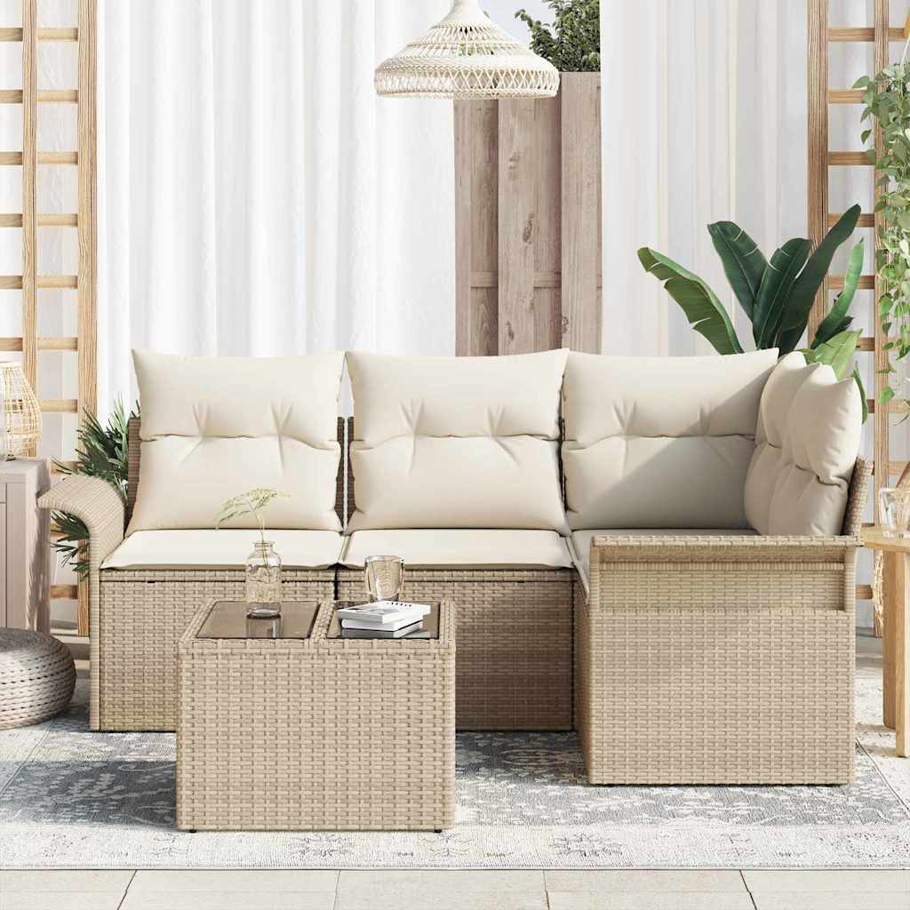 Garten-Sofa-Set mit Kissen mit Speicher 5 pcs Beige Poly Rattan