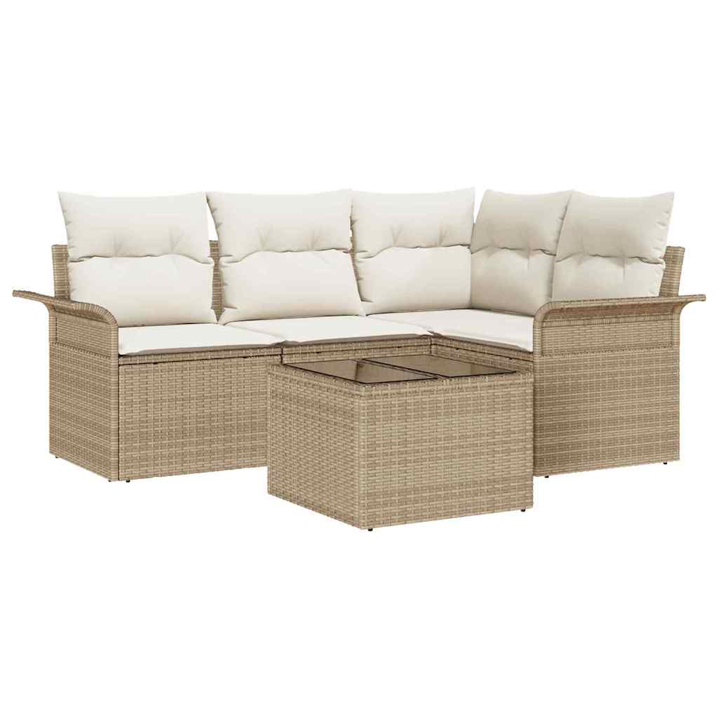 Garten-Sofa-Set mit Kissen mit Speicher 5 pcs Beige Poly Rattan