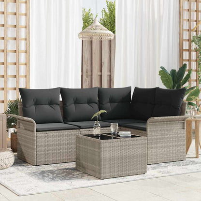 Garten-Sofa-Set mit Kissen 5 pcs Hellgrau Poly Rattan