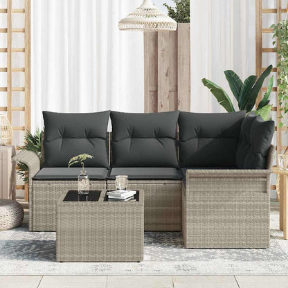 Garten-Sofa-Set mit Kissen 5 pcs Hellgrau Poly Rattan