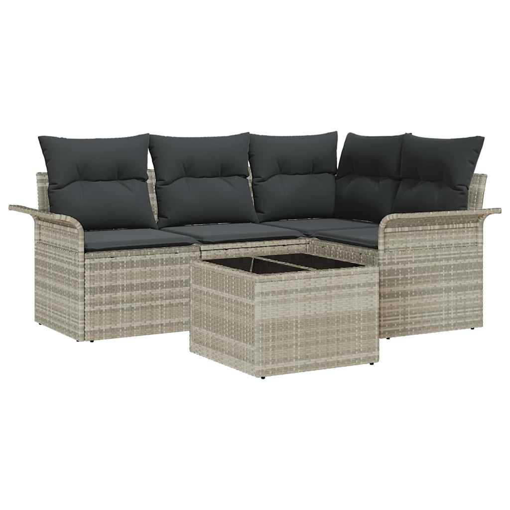 Garten-Sofa-Set mit Kissen 5 pcs Hellgrau Poly Rattan