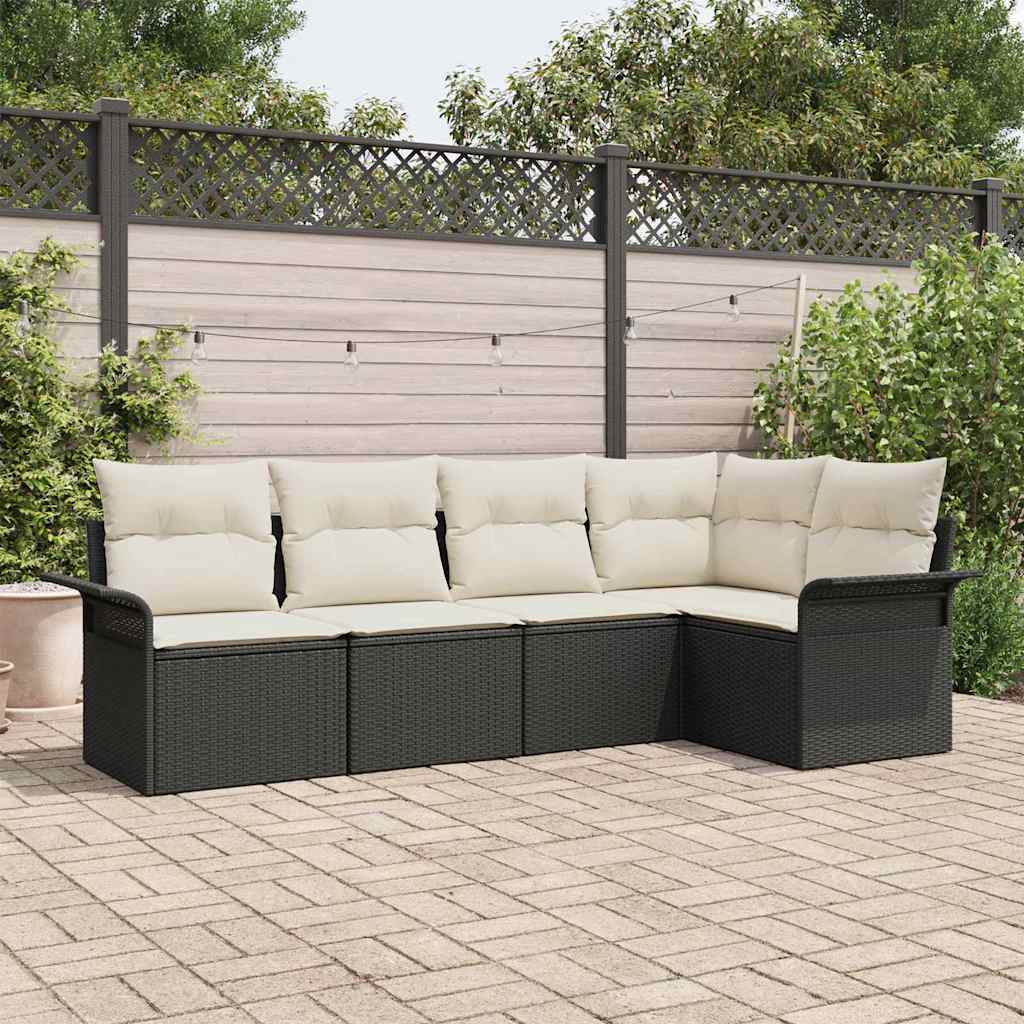 Garten-Sofa-Set mit Kissen 5 pcs Schwarz Poly Rattan