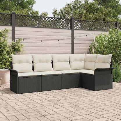 Garten-Sofa-Set mit Kissen 5 pcs Schwarz Poly Rattan
