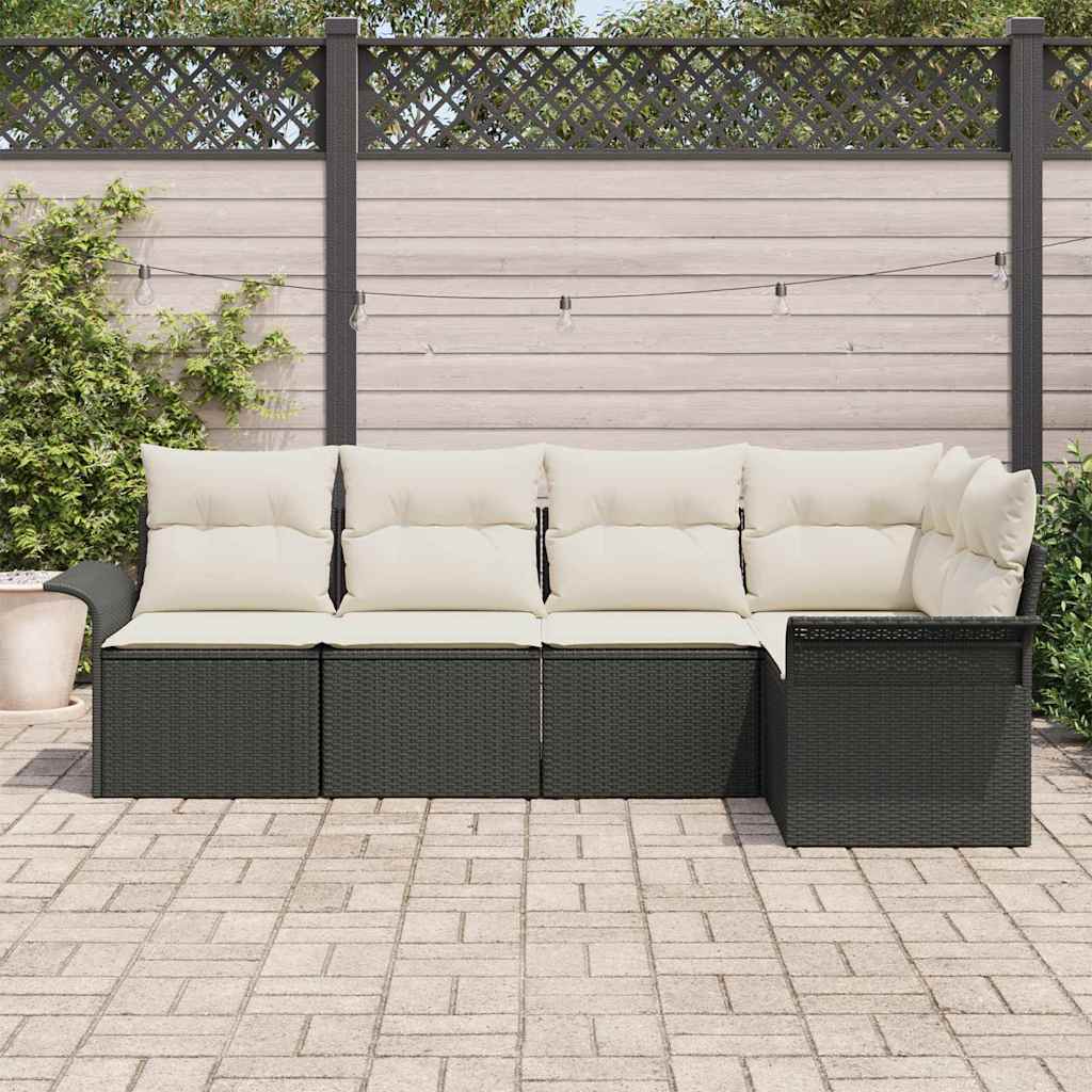Garten-Sofa-Set mit Kissen 5 pcs Schwarz Poly Rattan