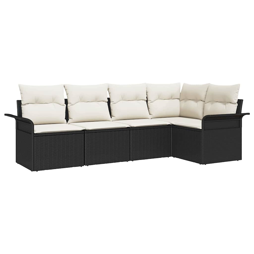 Garten-Sofa-Set mit Kissen 5 pcs Schwarz Poly Rattan