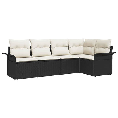 Garten-Sofa-Set mit Kissen 5 pcs Schwarz Poly Rattan