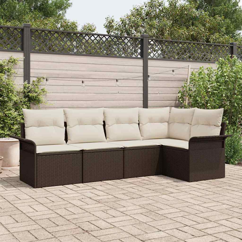 Garten-Sofa-Set mit Kissen mit Speicher 5 pcs Braun Poly Rattan