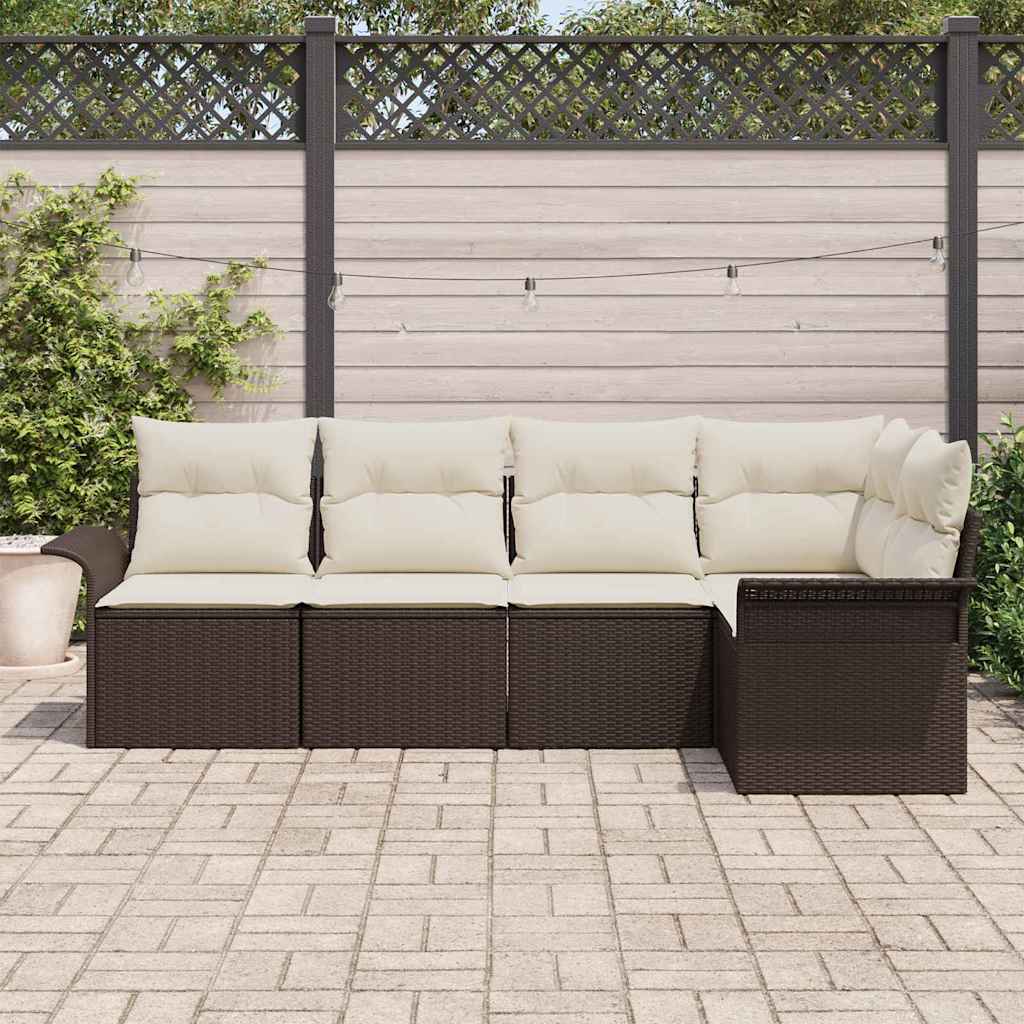 Garten-Sofa-Set mit Kissen mit Speicher 5 pcs Braun Poly Rattan