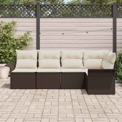 Garten-Sofa-Set mit Kissen mit Speicher 5 pcs Braun Poly Rattan