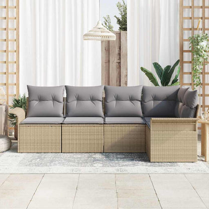 Garten-Sofa-Set mit Kissen mit Speicher 5 pcs Beige Poly Rattan