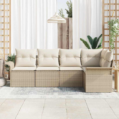 Garten-Sofa-Set mit Kissen mit Speicher 5 pcs Beige Poly Rattan