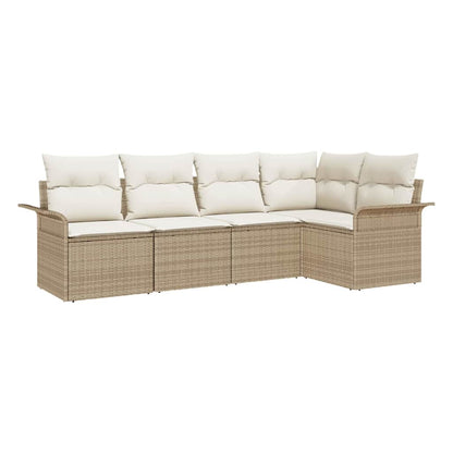 Garten-Sofa-Set mit Kissen mit Speicher 5 pcs Beige Poly Rattan
