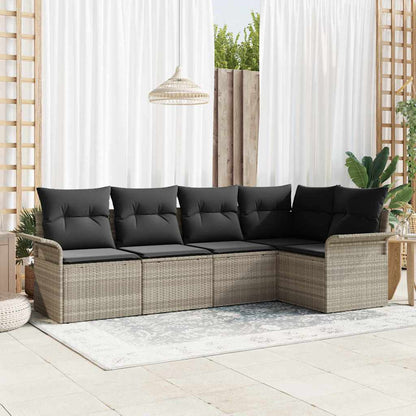 Garten-Sofa-Set mit Kissen 5 pcs Hellgrau Poly Rattan