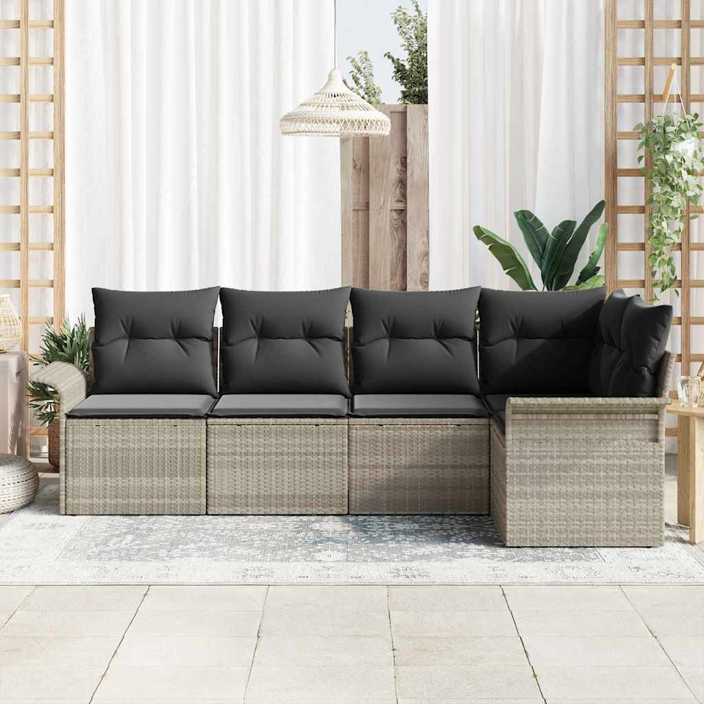 Garten-Sofa-Set mit Kissen 5 pcs Hellgrau Poly Rattan