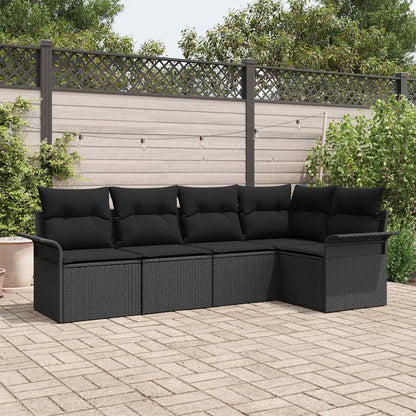 Garten-Sofa-Set mit Kissen 5 pcs Schwarz Poly Rattan