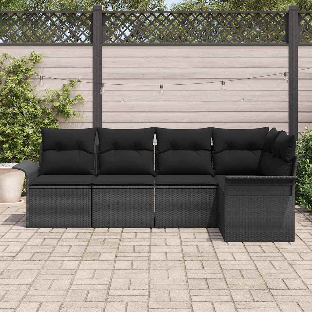 Garten-Sofa-Set mit Kissen 5 pcs Schwarz Poly Rattan
