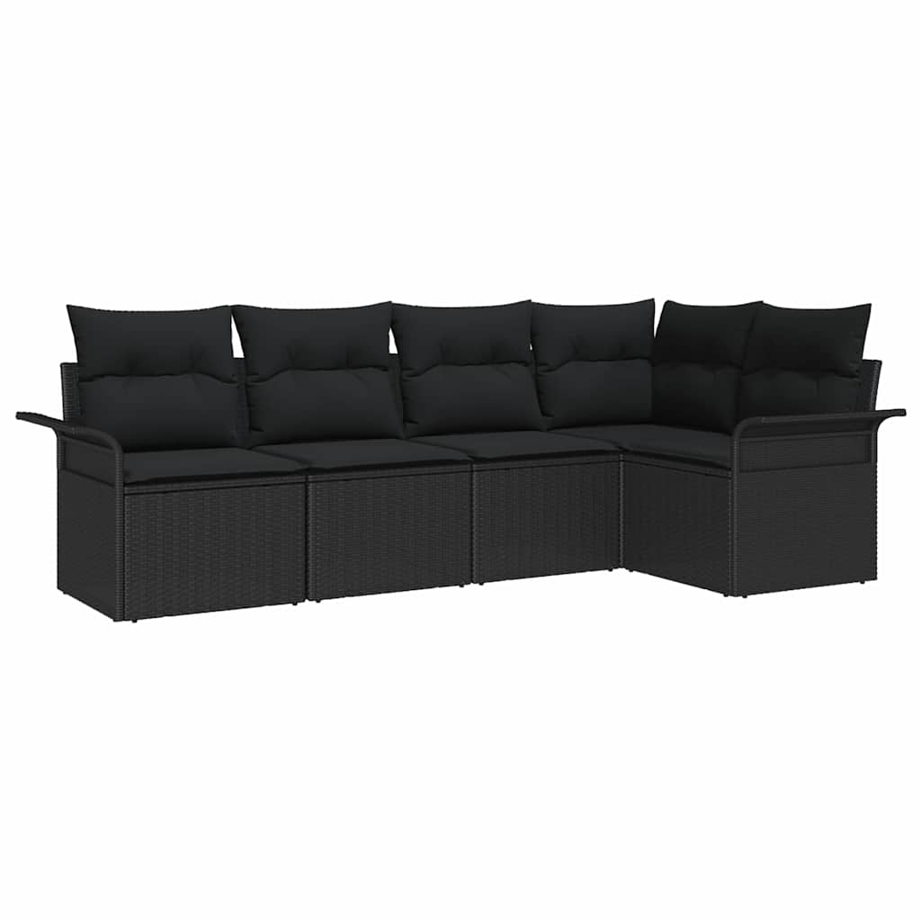 Garten-Sofa-Set mit Kissen 5 pcs Schwarz Poly Rattan
