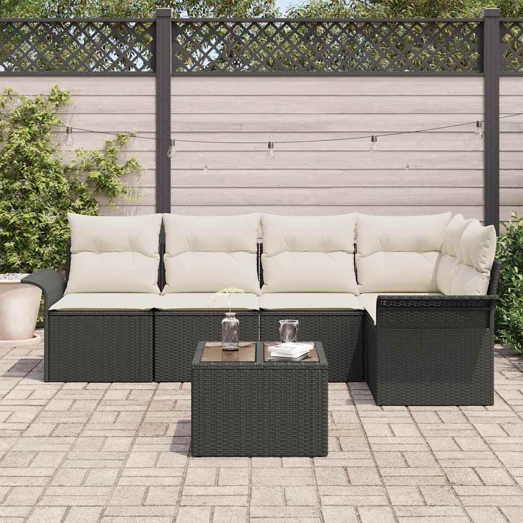 Garten-Sofa-Set mit Kissen 6 pcs Schwarz Poly Rattan