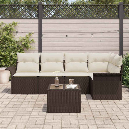 Garten-Sofa-Set mit Kissen mit Speicher 6 pcs Braun Poly Rattan