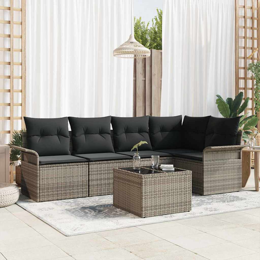 Garten-Sofa-Set mit Kissen mit Speicher 6 pcs Grau Poly Rattan