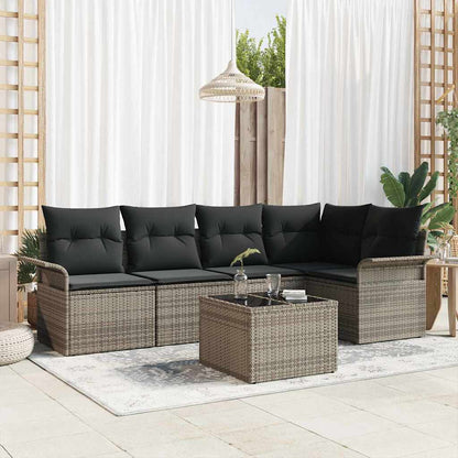 Garten-Sofa-Set mit Kissen mit Speicher 6 pcs Grau Poly Rattan