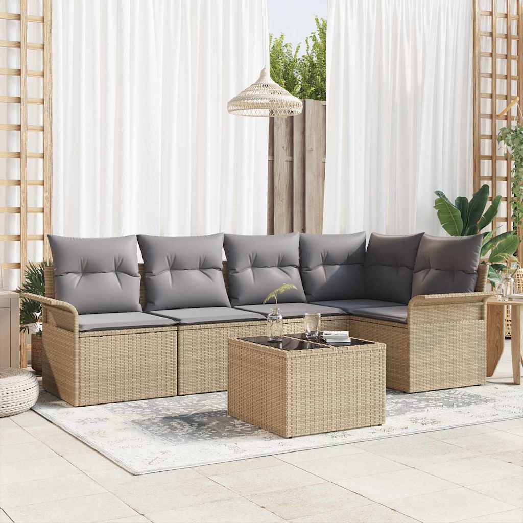 Garten-Sofa-Set mit Kissen mit Speicher 6 pcs Beige Poly Rattan