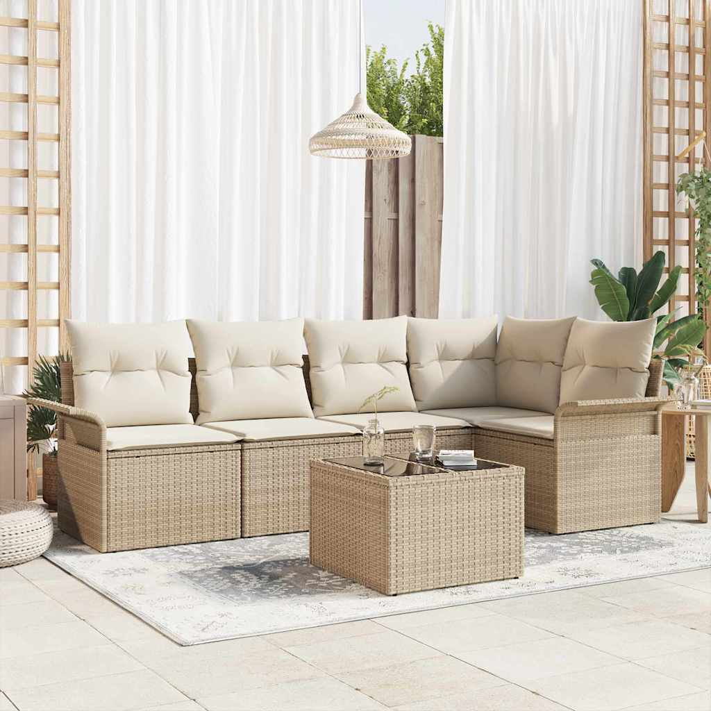 Garten-Sofa-Set mit Kissen mit Speicher 6 pcs Beige Poly Rattan