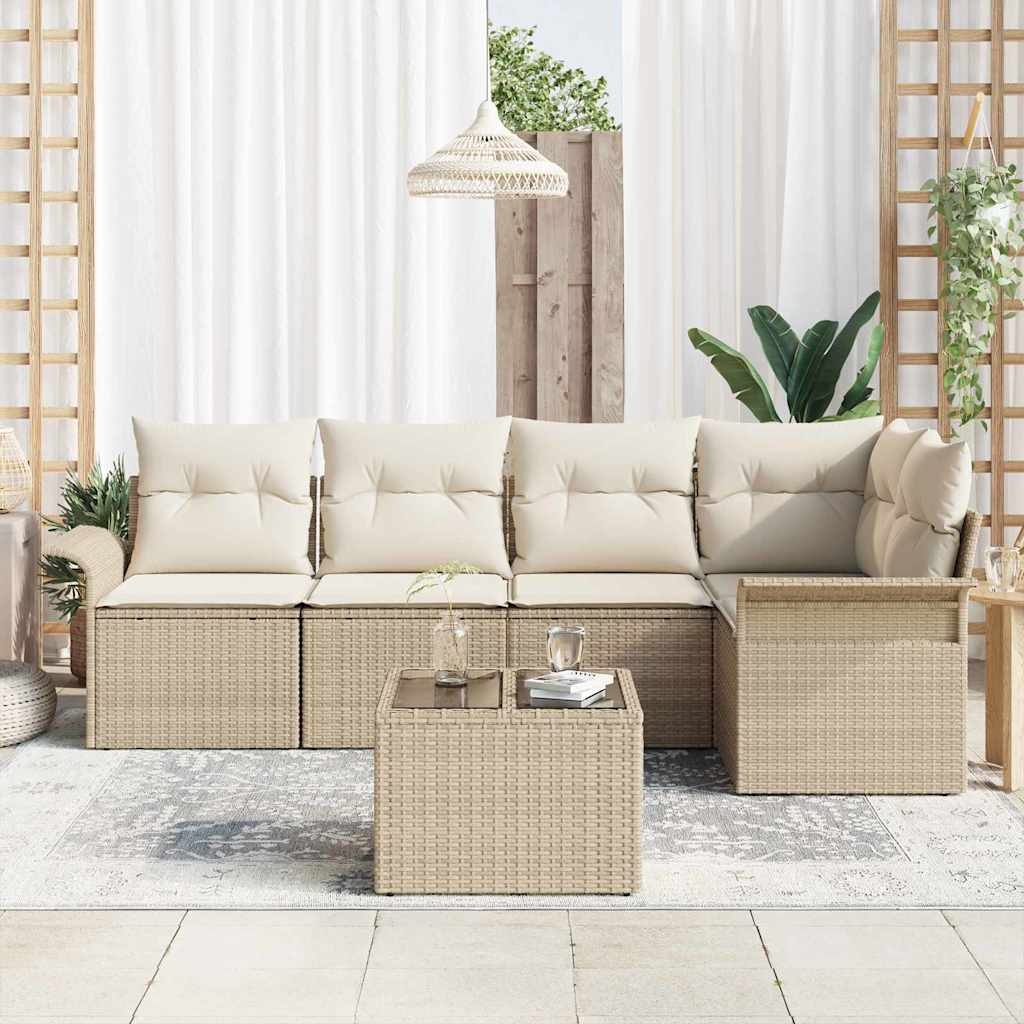 Garten-Sofa-Set mit Kissen mit Speicher 6 pcs Beige Poly Rattan