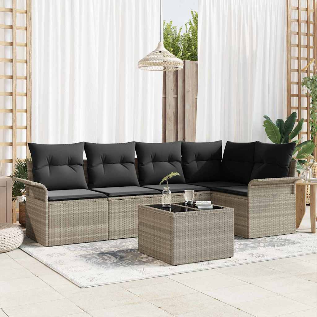 Garten-Sofa-Set mit Kissen 6 pcs Hellgrau Poly Rattan